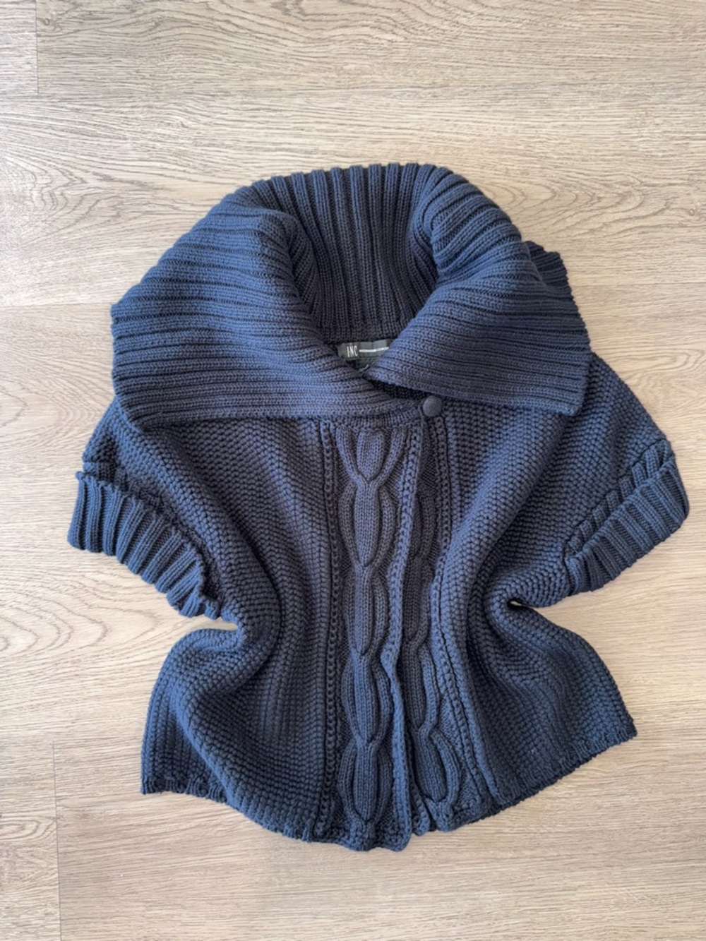 INC International Concepts Y2K 100% Cotton Chunky Cable Knit Black Sweater Top S